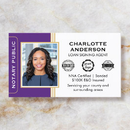 Classic Style Notary Signing Agent ID Purple Gold Visitkort