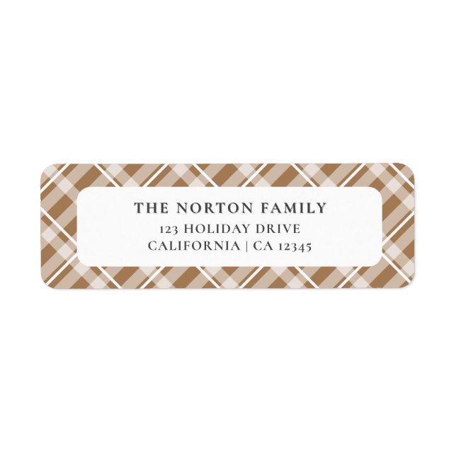 Classic Tan Brown Tartan Play Farmhouse Family Returadress Etikett (Framsidan)