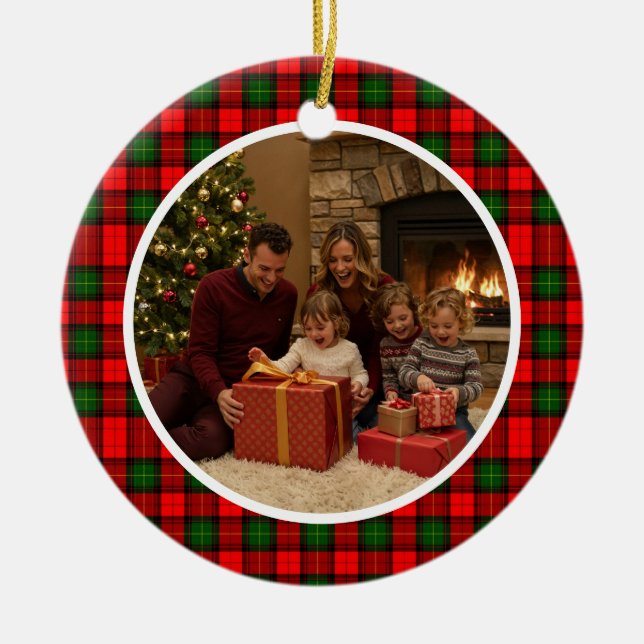 Classic Tartan Christmas Family Julgransprydnad Keramik (Framsidan)