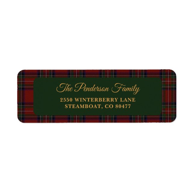 Classic Tartan Plaid Christmas Address Label Returadress Etikett (Framsidan)
