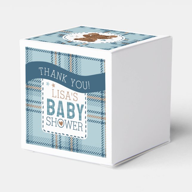 Classic Tartan Plaid Teddy Bear, Baby Boy Shower  Presentaskar (Baksidan Sidan)