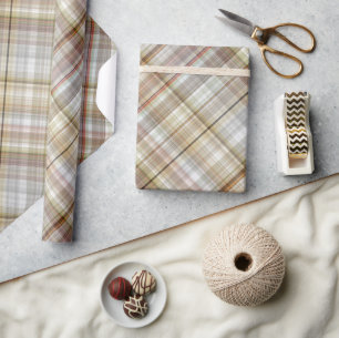 Classic Taupe Beige Brown Grått White Gingham Presentpapper
