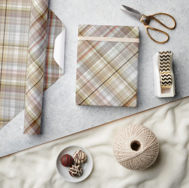Classic Taupe Beige Brown Grått White Gingham Presentpapper (Hantverk)