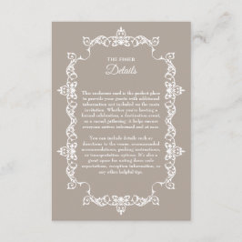 Classic Taupe Linen Brown Ornately Framed Wedding Tilläggskort