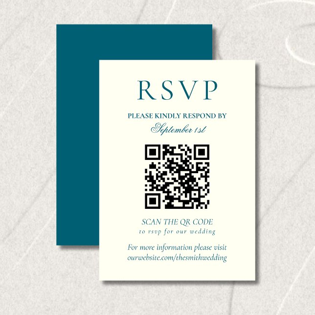 Classic Teal Blue Minimalist Wedding QR Code OSA Kort (Classic Teal Blue Minimalist Wedding QR Code RSVP Card)