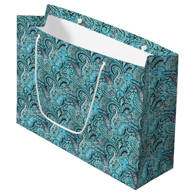 Classic Teal Paisley Large Gift Bag (Framsidan Vinklad)