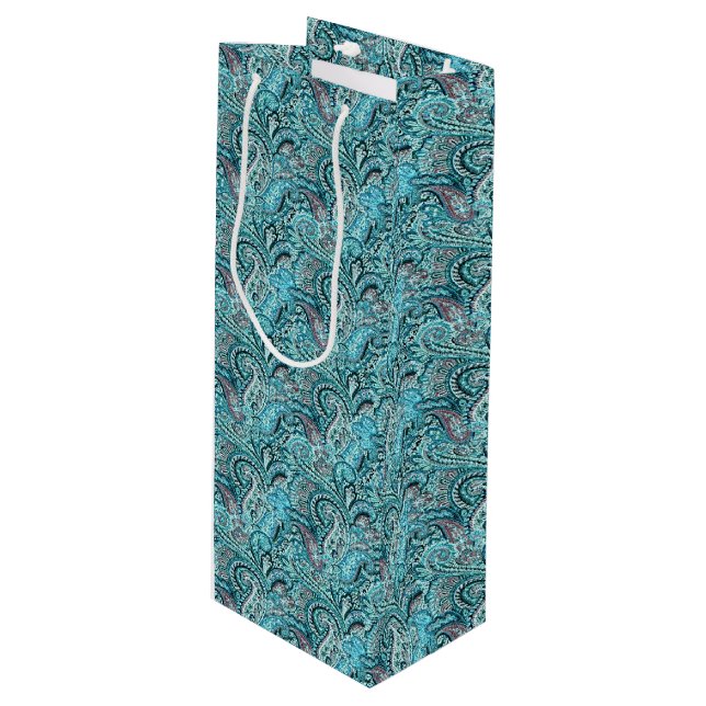 Classic Teal Paisley Vin Gift Bag (Framsidan Vinklad)