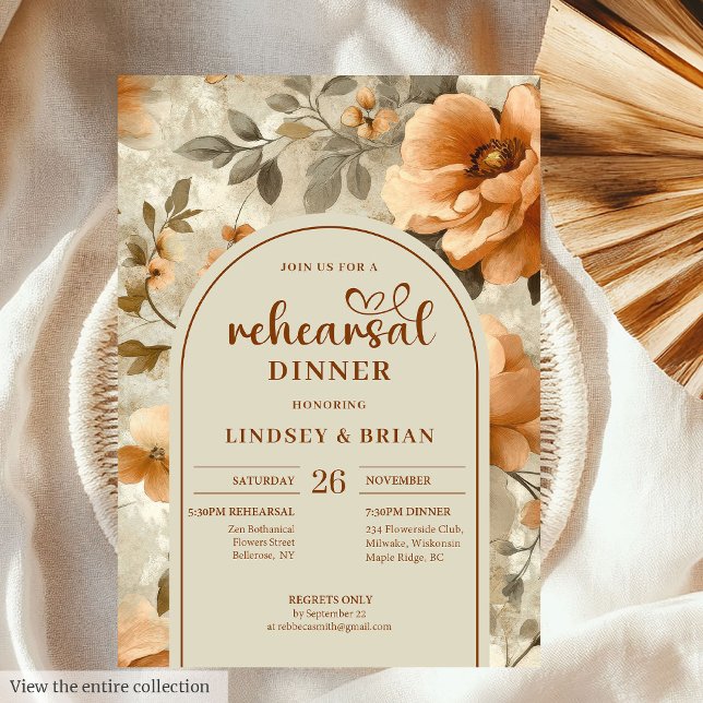 Classic Terra Cotta Ivory Sage Floral Rehearsal  Inbjudningar (Classic Terra Cotta Ivory Sage Floral Rehearsal Invitation)