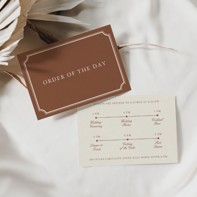 Classic Terracotta & Ecru Bröllopsdag Timeline Tilläggskort (Classic Terracotta & Ecru Wedding Timeline Enclosure Card)