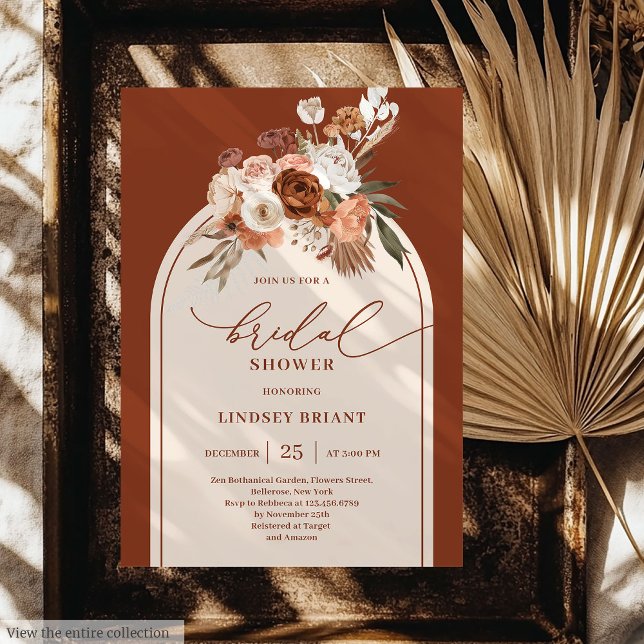 Classic Terracotta Pampas Grass Boho Möhippa Inbjudningar (Classic Terracotta Pampas Grass Boho Bridal Shower)