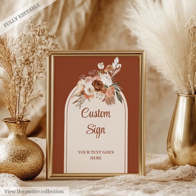 Classic Terracotta Pampas Sage Boho Arch Bröllop Poster (Classic Terracotta Pampas Sage Boho Arch Wedding Sign)