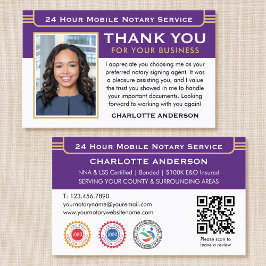 Classic Thank You Notary Public Photo QR Purple Visitkort