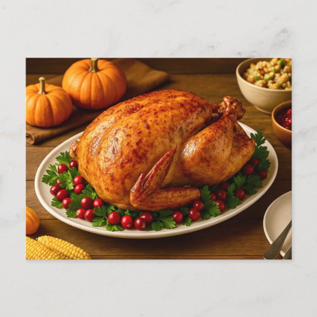 Classic Thanksgiving Turkey Dinner Postcard Helg Vykort (Framsida)