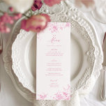 Classic Toile Rosa Blommigt Bröllop Bord Menu Meny<br><div class="desc">Rosa Elegant bröllop Bord Menu-kort Flat Menu Elegant Calligraphy Eat and Drink Bröllop Menus | Enkel calligrafi Rustic Bröllop Menus Bröllop Menus,  Rustic Bröllop Menu,  Blommigt Wedidng Menu,  Bröllop Bord Menu</div>