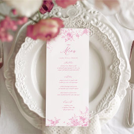 Classic Toile Rosa Blommigt Bröllop Bord Menu Meny