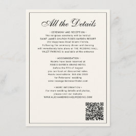 Classic traditional balck ivory wedding details tilläggskort