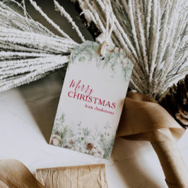 Classic Traditional Greenery Merry Christmas Presentetikett