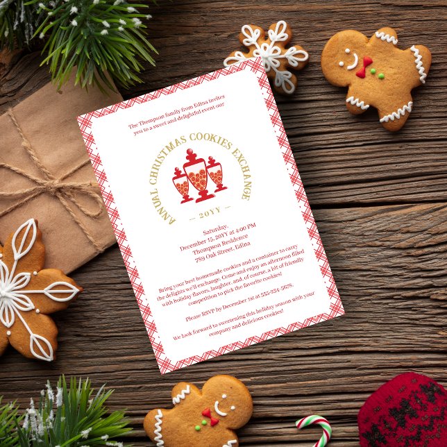 Classic Traditional Red Christmas Cookie Jar Inbjudningar (Classic Traditional Red Christmas Cookie Jar Exchange Party Invitation with Envelope. )