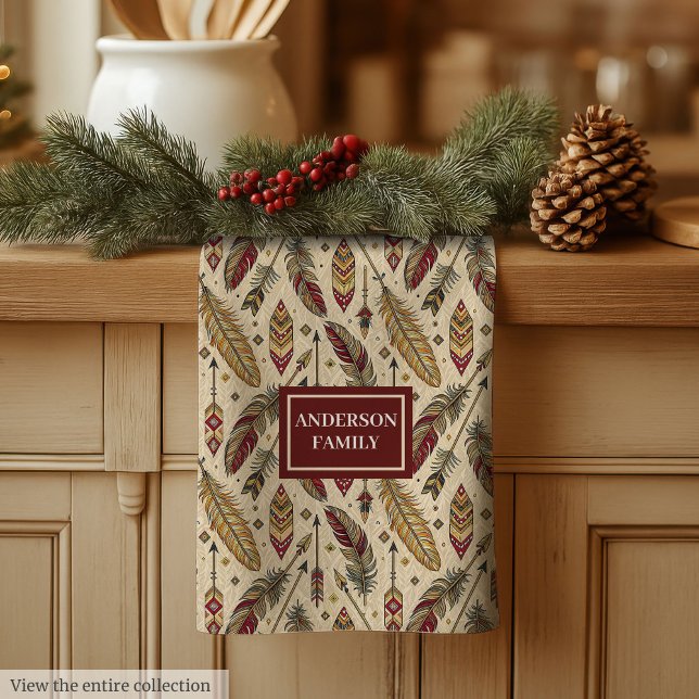 Classic Tribal Towel Personalized Feathers Accent Kökshandduk (Classic Tribal Towel Personalized Feathers Accent)