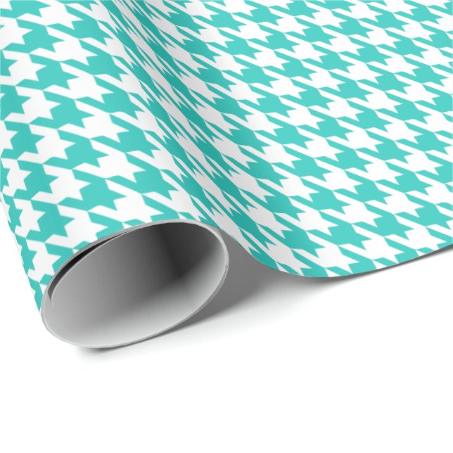 Classic Turquoise and White Houndstooth Pattern  Presentpapper (Rullad Hörn)