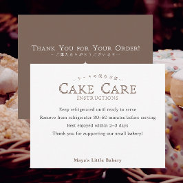 Classic Typography Cake Care Instructions Tack Kort
