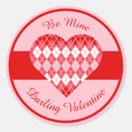 Classic Valentine Argyle Heart Red Rand Runt Klistermärke