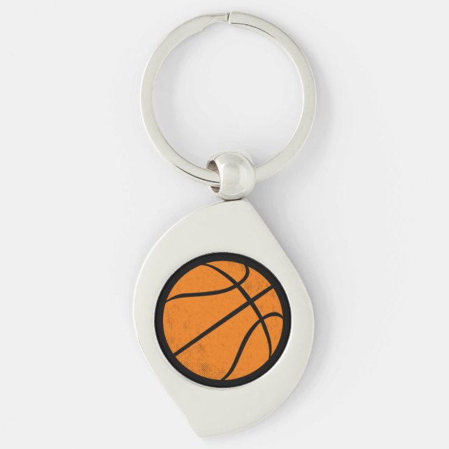 Classic Varsity Basketball Hoops Game Day Style Swirl Silverfärgad Nyckelring (Framsidan)