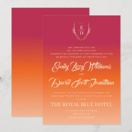 Classic Vibrant Summer Bröllop Burgundy Orange Inbjudningar