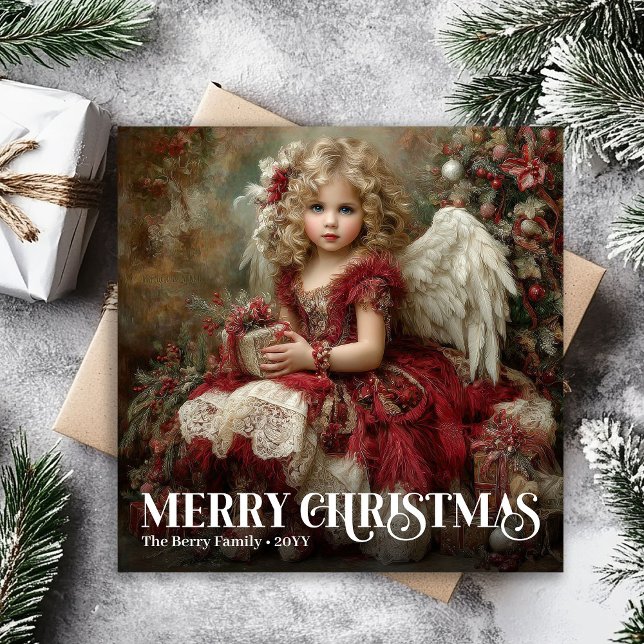 Classic Victorian Angel Burgundy Red Christmas  Julkort (Classic Victorian Angel Burgundy Red Christmas Card)