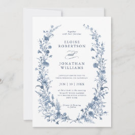 Classic Victorian Blue French Garden Chic Wedding Inbjudningar