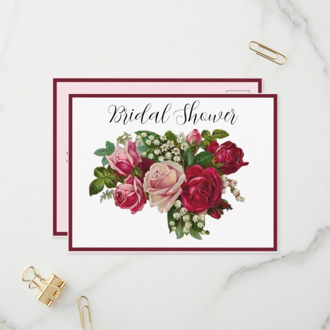 Classic Victorian Ro Lily Valley Möhippa Inbjudan Vykort (Fram/Back In Situ)