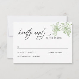 Classic Victorian Sage Floral Wedding RSVP Card OSA Kort
