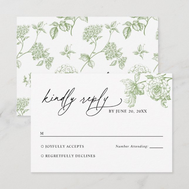 Classic Victorian Sage Floral Wedding RSVP Card OSA Kort (Fram/baksida)