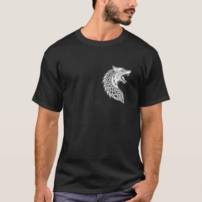 Classic Viking Fenrir u2013 Norse Varg Knotwork T Shirt (Framsida)