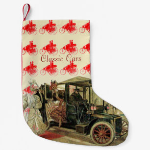 CLASSIC,VINTAGE BILAR MED ELEGANT DAM Red Liten Julstrumpa