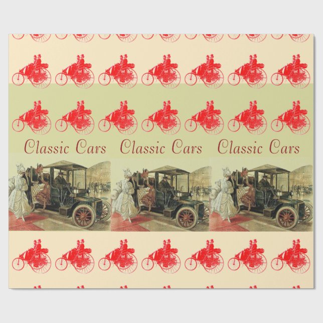 CLASSIC,VINTAGE BILAR MED ELEGANT DAM Red Presentpapper (Platt)