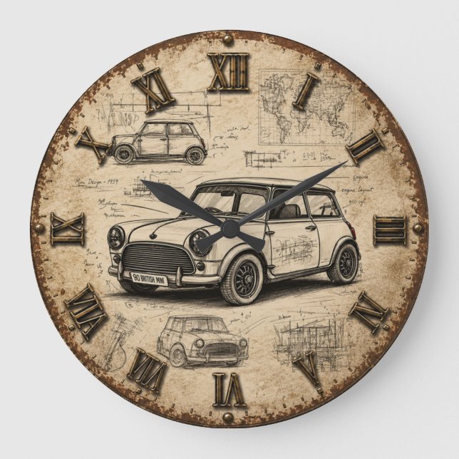 Classic Vintage British Car  Stor Klocka (Framsida)