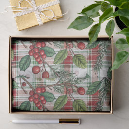 Classic Vintage Christmas Plaid & Holly Pattern