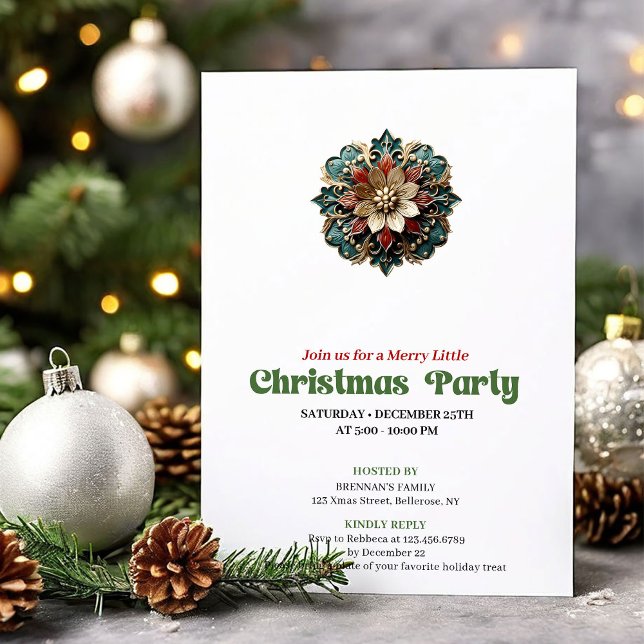 Classic Vintage Christmas Snowflake Holiday Card Inbjudningar (Classic Vintage Christmas Angel Holiday Card)
