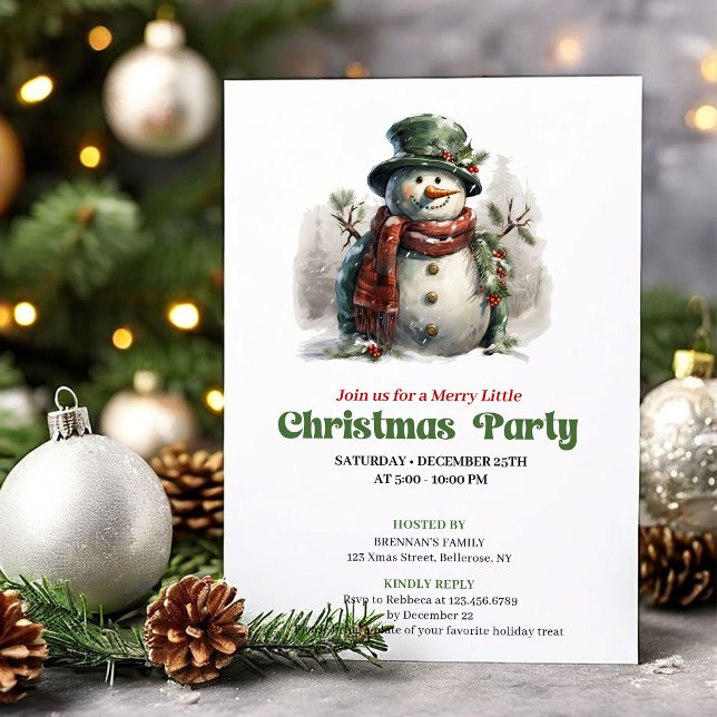 Classic vintage Christmas snowman party invitation Inbjudningar (Classic vintage Christmas angel party invitation

)