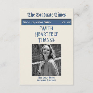 Classic Vintage Newspaper style graduation 2026 Tack Kort