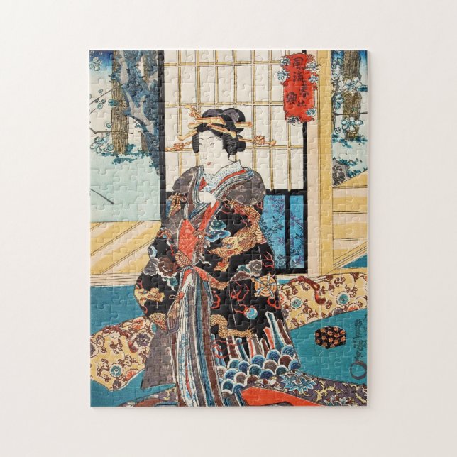 Classic vintage ukiyo-e japanese geisha Utagawa Pussel (Vertikal)