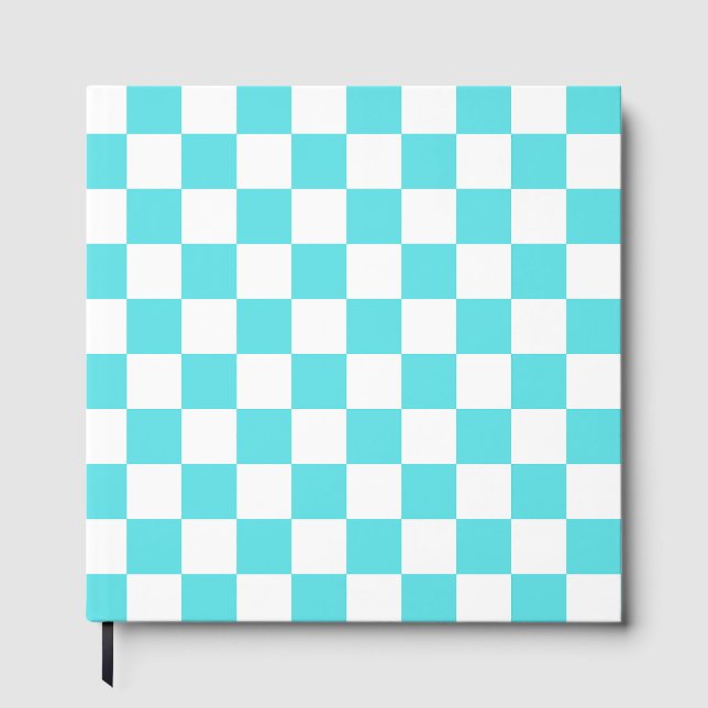 Classic visual turquoise blue checkerboard  gästböcker (Framsida)