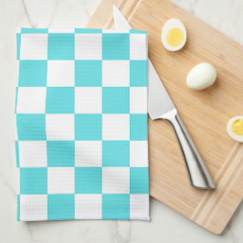 Classic visual turquoise blue checkerboard  kökshandduk