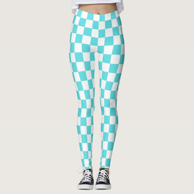 Classic visual turquoise blue checkerboard  leggings (Framsida)