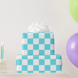 Classic visual turquoise blue checkerboard  presentpapper