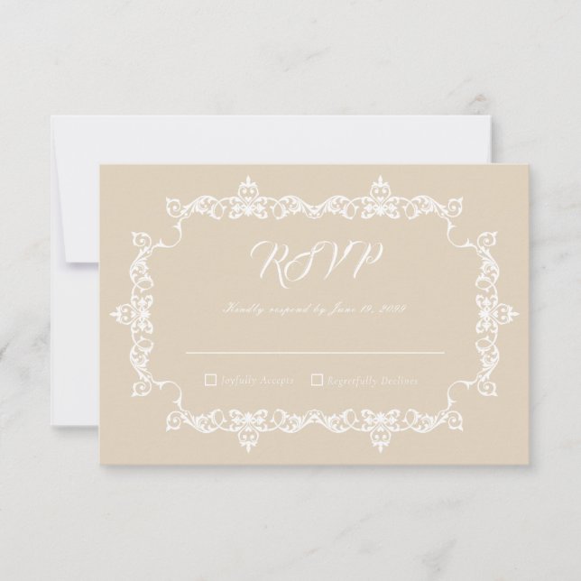 Classic Warm Sand Ornately Framed Wedding OSA Kort (Framsida)