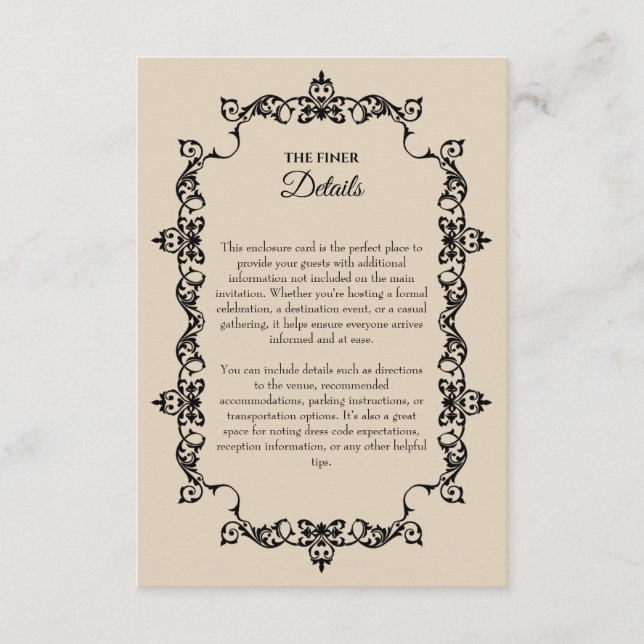 Classic Warm Sand Ornately Framed Wedding Tilläggskort (Framsida)