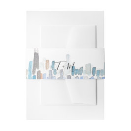 Classic Watercolor Chicago Skyline Belly Band Band För Inbjudningskort