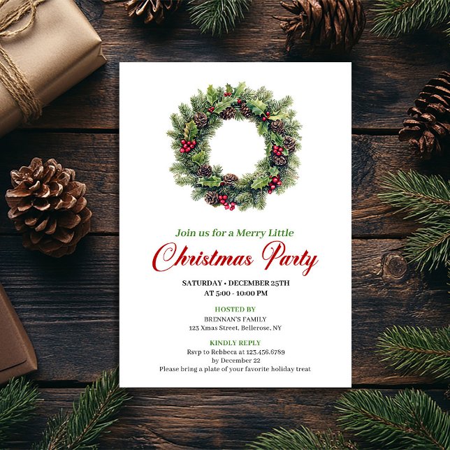 Classic Watercolor Christmas Wreath Invitation Inbjudningar (Classic Watercolor Christmas Wreath Invitation)